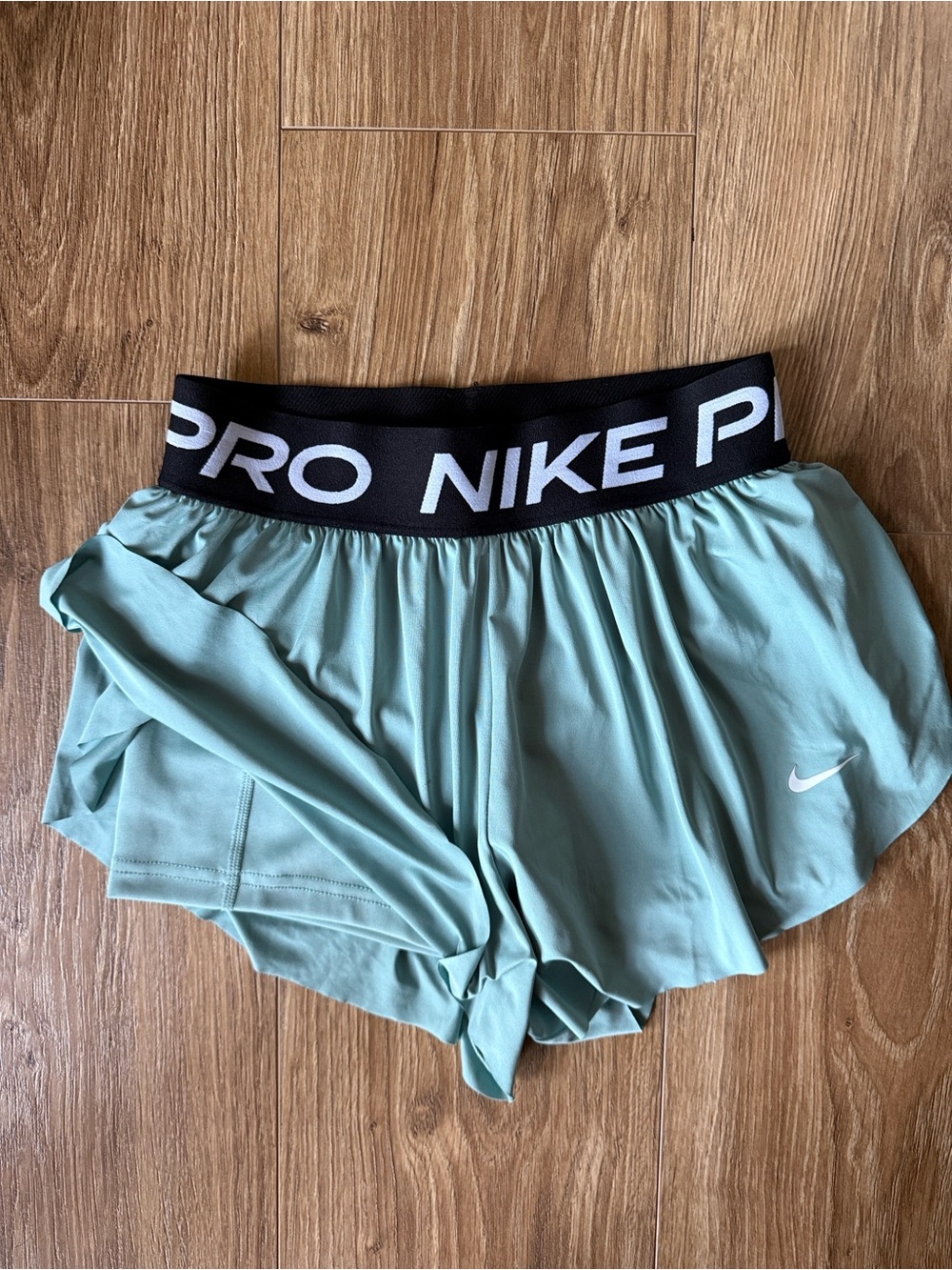 Nike Mint Green Girls' Athletic Shorts with Black Logo Waistband